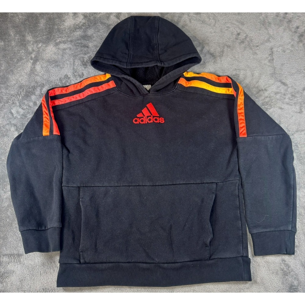 Adidas Youth Black and Orange Graphic‎ Logo Pullover Hoodie 3-Stripe LG 14/16
